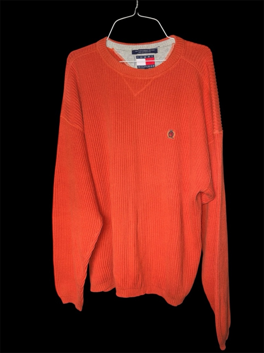 Vintage Tommy Hilfiger Orange Crewneck  Ribbed cotton Sweater size XL y2k